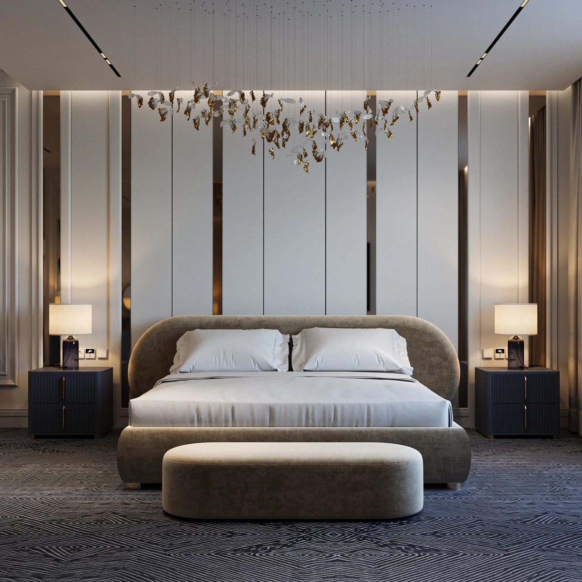 Curved Contemporary Upholstered Bed