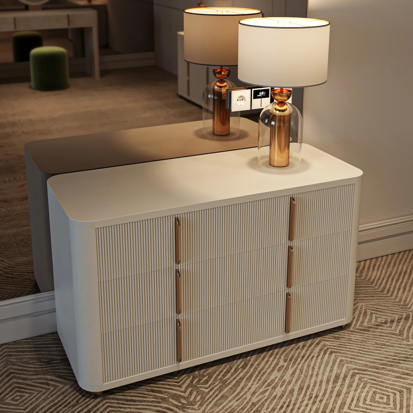 Contemporary Ribbed Lacquered Dresser
