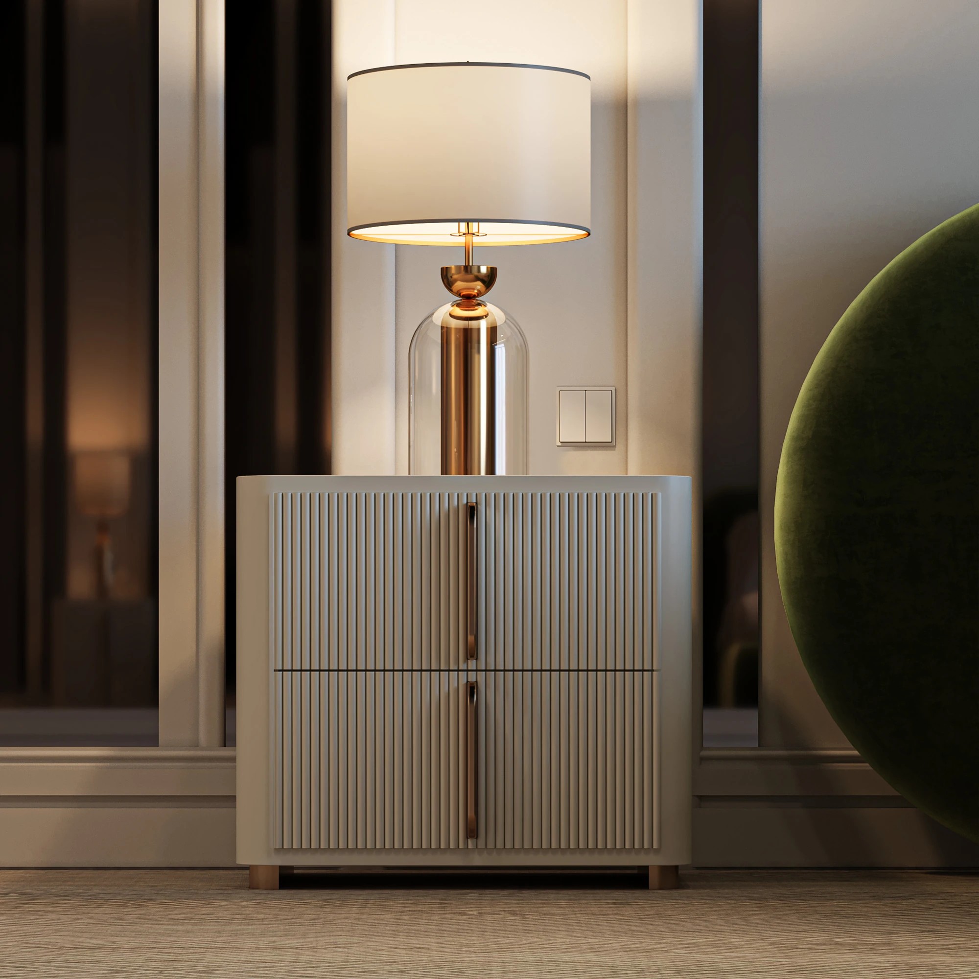 Contemporary Ribbed Lacquered Bedside Cabinet