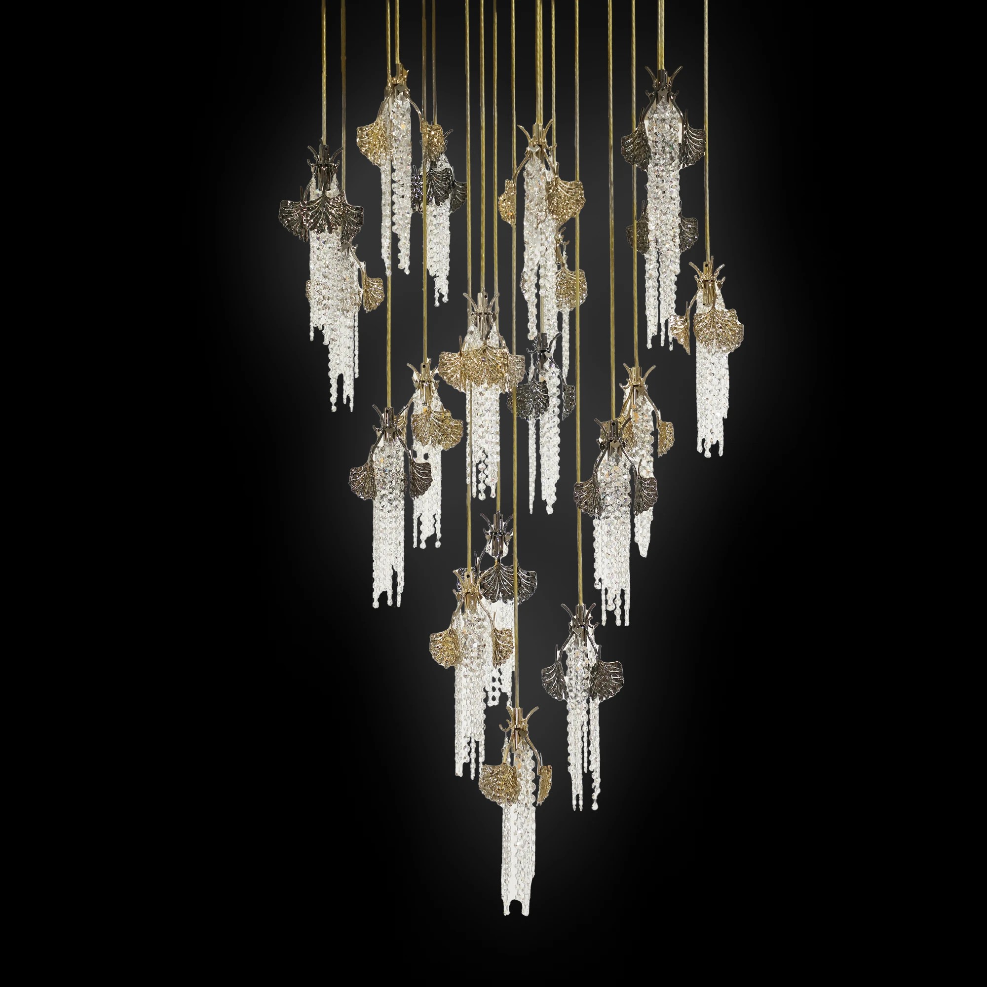 Leaf Stairwell Chandelier With Crystal Drops
