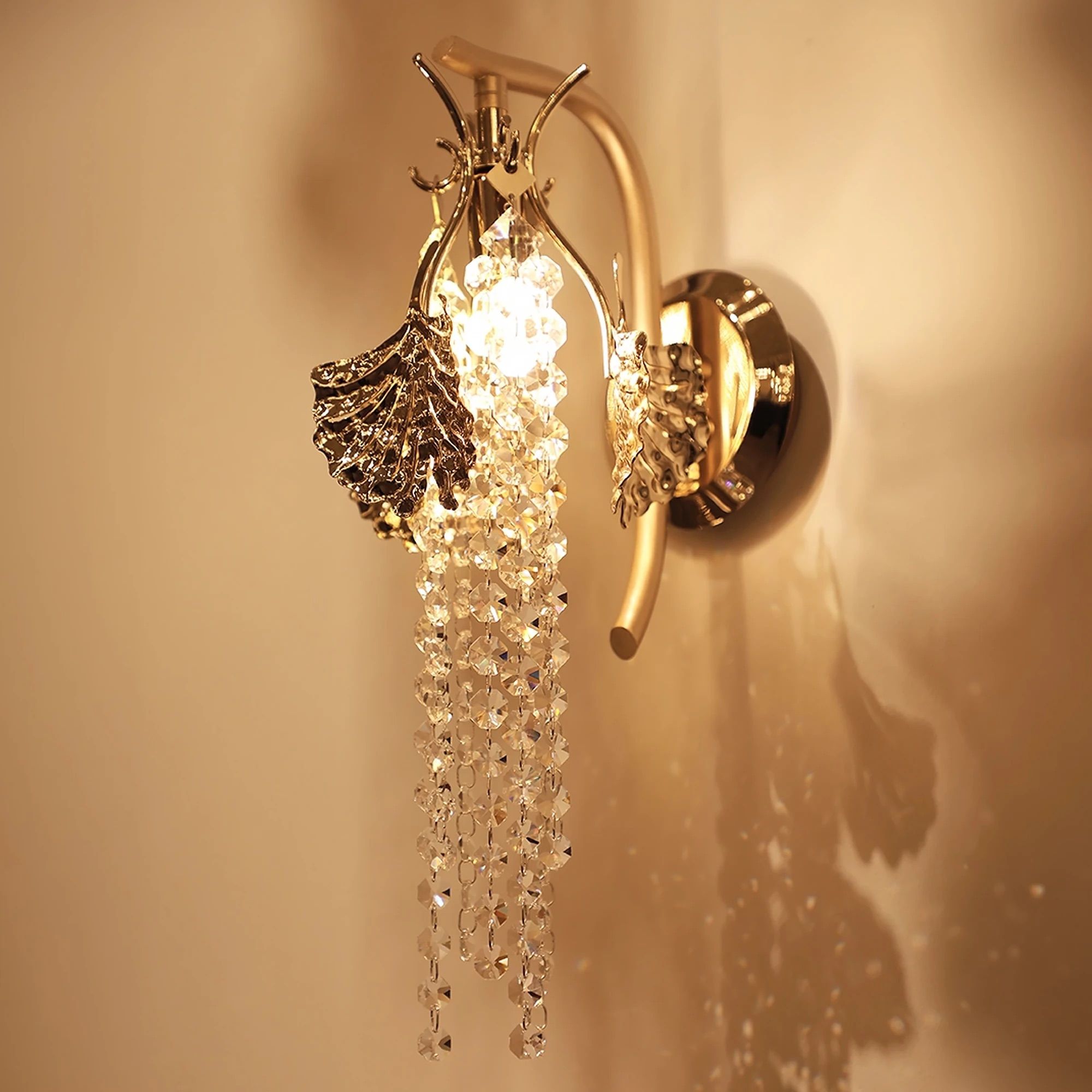 Leaf Wall Light With Crystal Drops