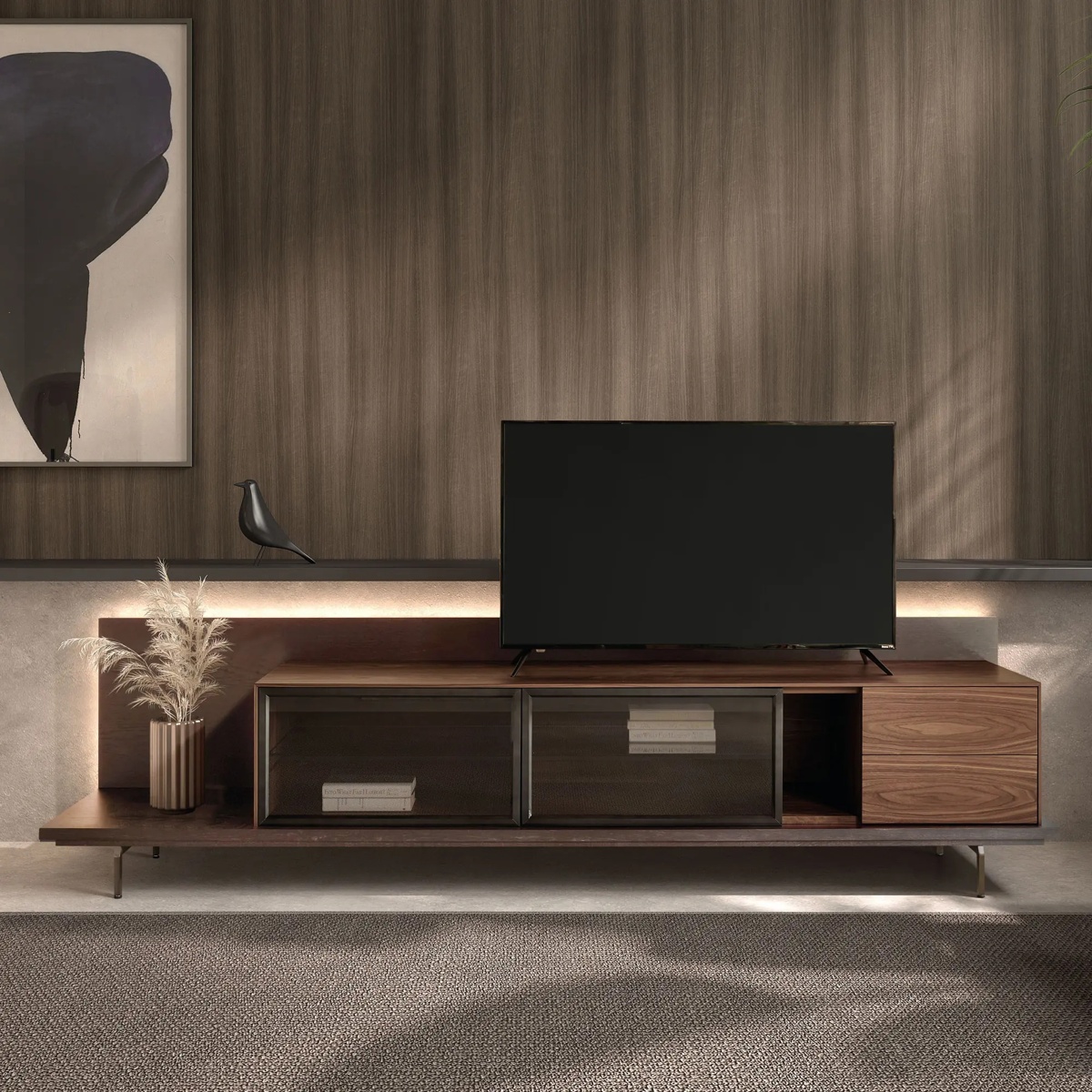 Modern Walnut Veneer TV Cabinet