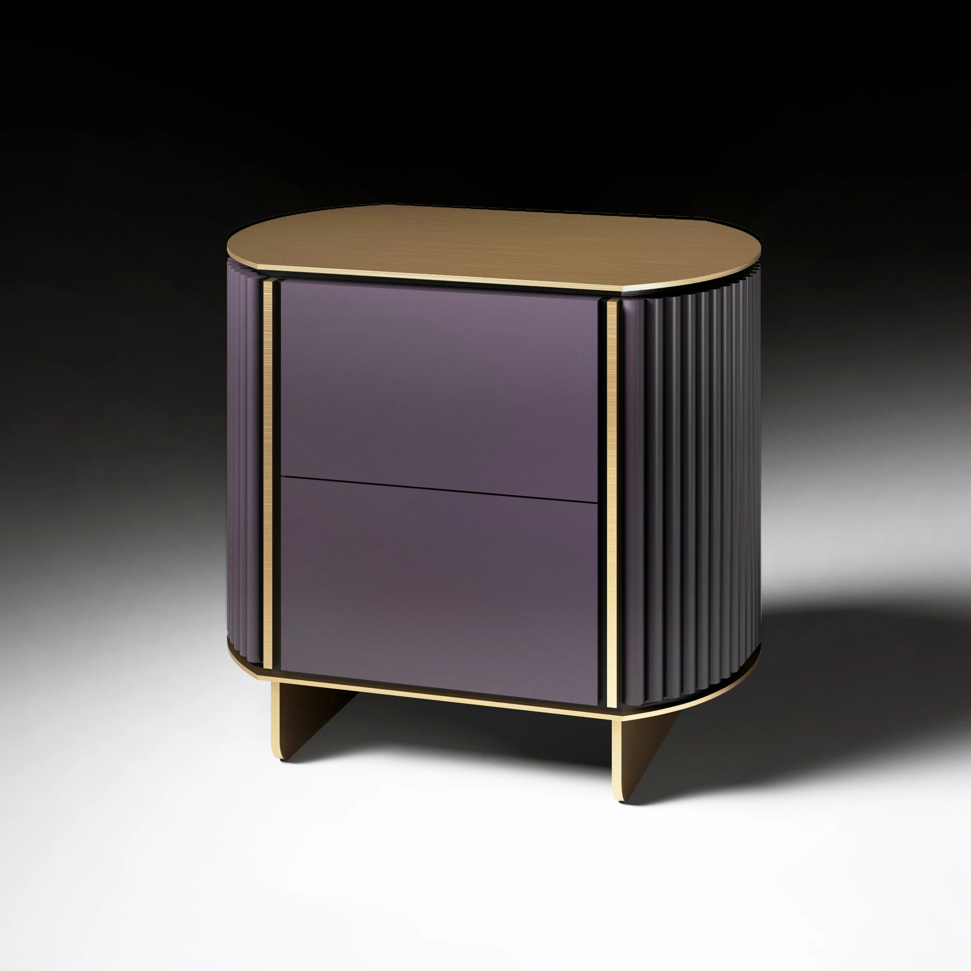 Contemporary Lacquered Curved Bedside Cabinet - Purple