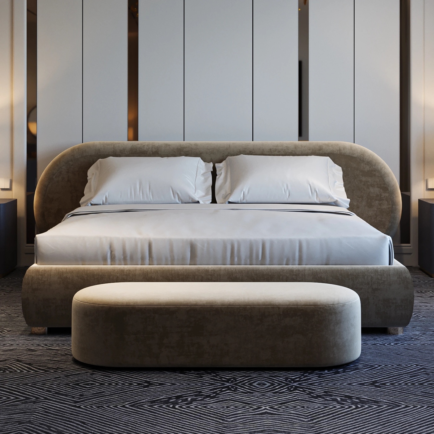 Curved Contemporary Upholstered Bed