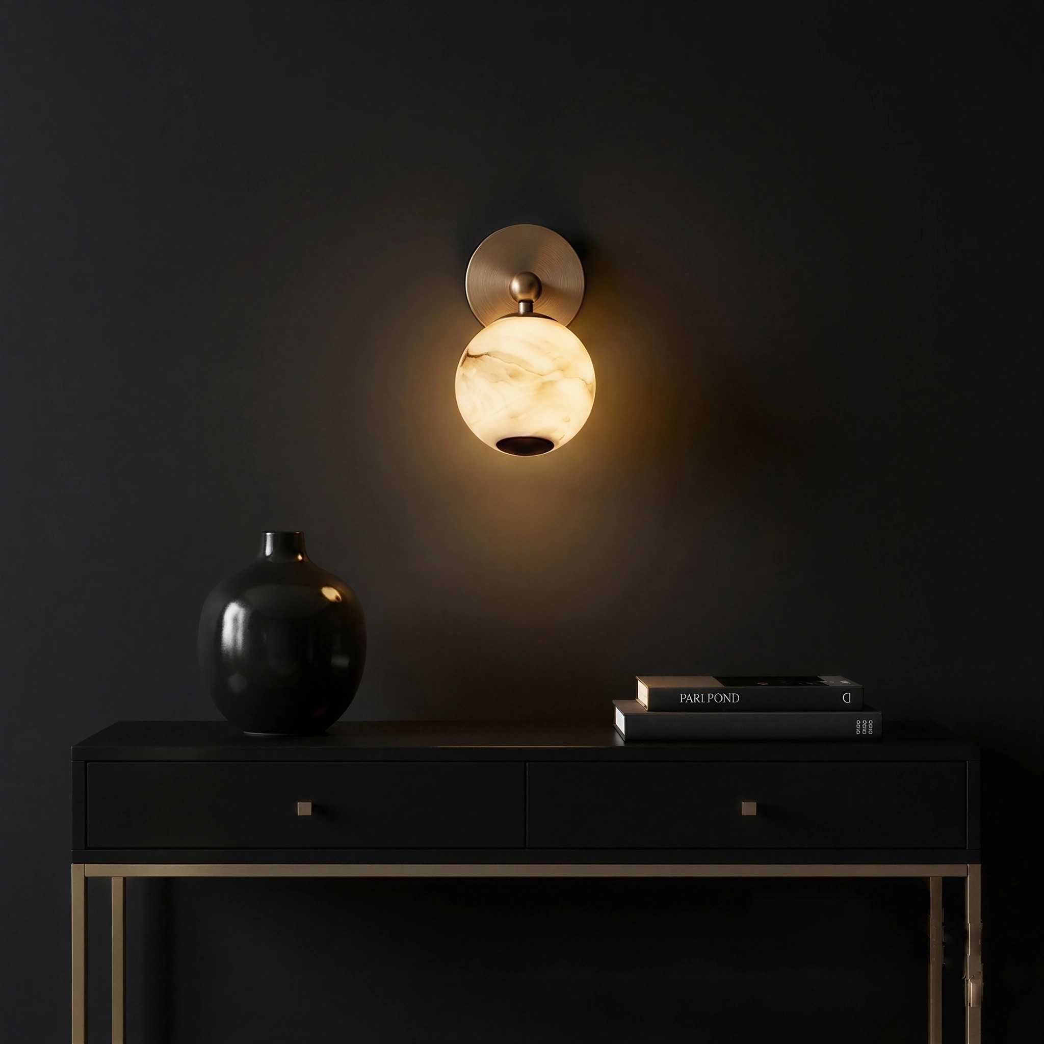Alabaster Globe Wall Light Antique Brass