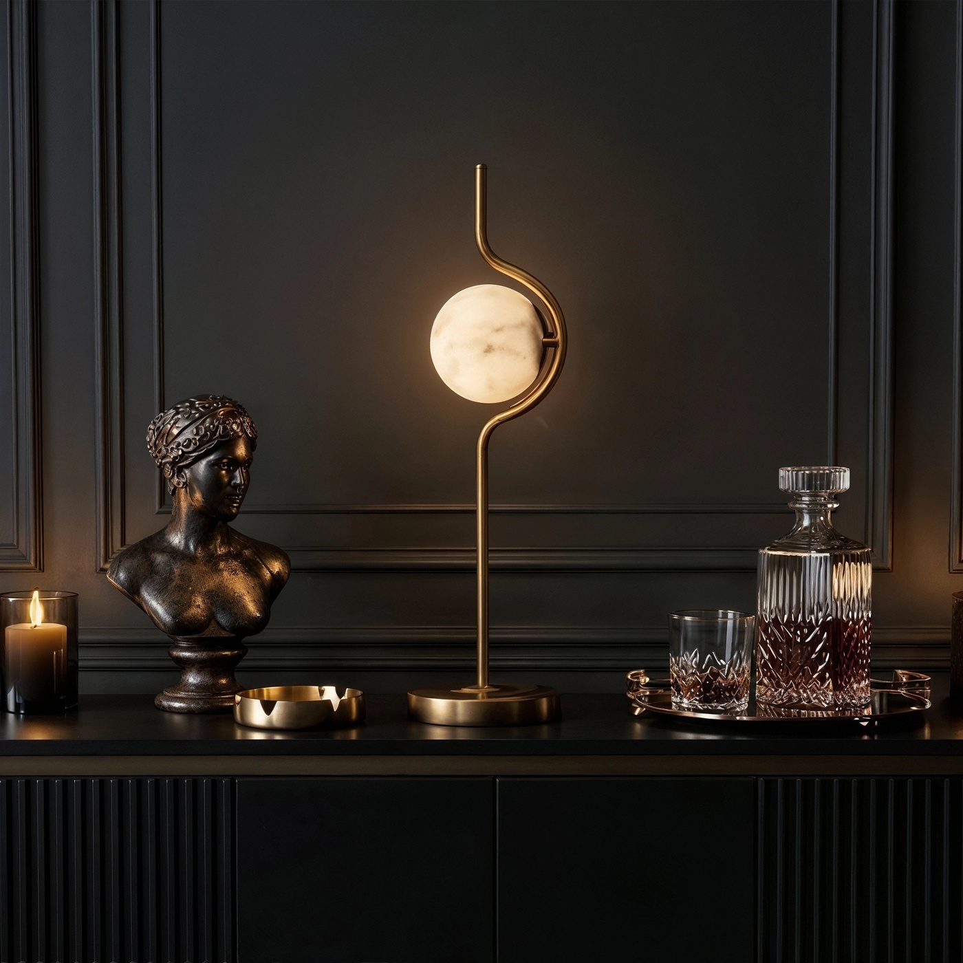 Alabaster Modern Curve Disc Table Lamp
