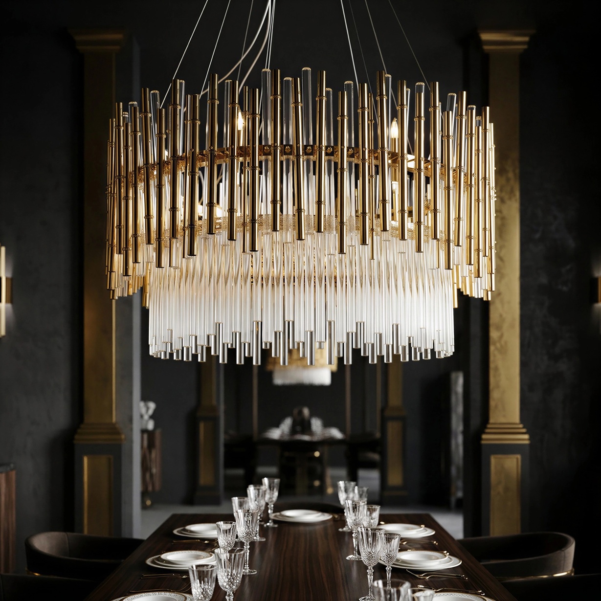 Tiered Gold Bamboo Style Chandelier