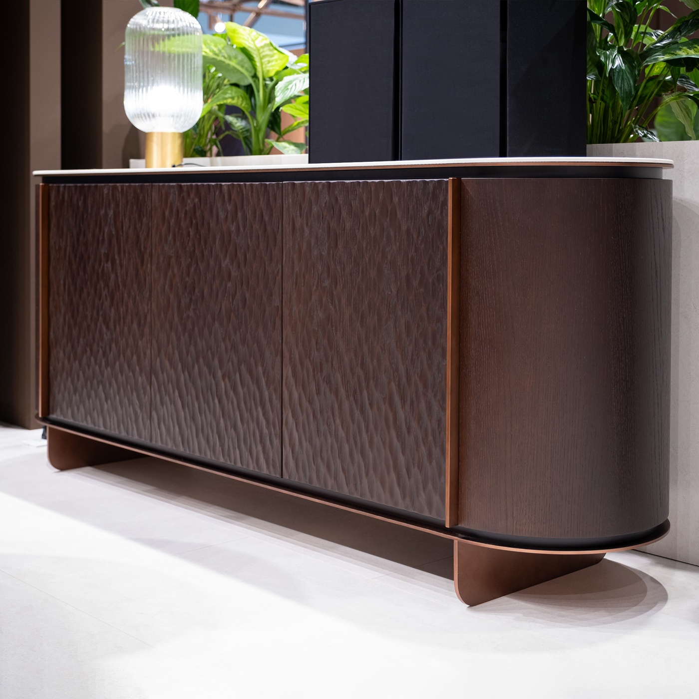 Contemporary Hammered Oak Veneer Sideboard