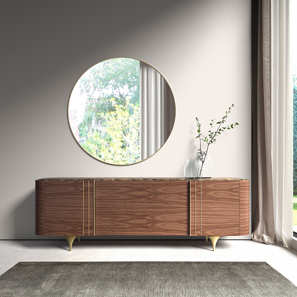 Contemporary Walnut Veneer Sideboard