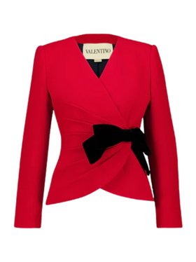 Valentino Garavani Paris Red Wool Crepe Jacket with Contrasting Black Bow