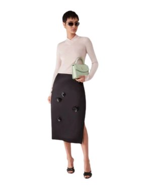 Casablanca Black Duchesse Satin Midi Skirt