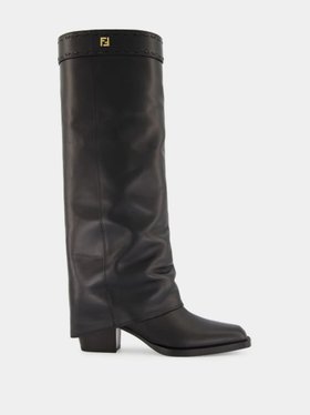 Fendi Minerva Black Leather Knee-High Boots