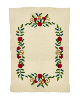 House of Capricorn Hand-Embroidered Mécia Natural Wool Flower and Leaf Embroidered Blanket