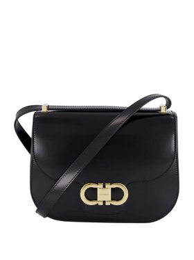 Ferragamo Black Double Gancini North-South Crossbody Bag