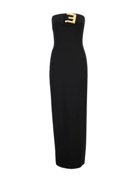 Balmain Black Maxi Belted Bustier Dress