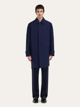 Ferragamo Navy Blue Cotton Car Coat