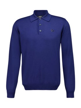 Fendi Blue Wool Long-Sleeve Polo