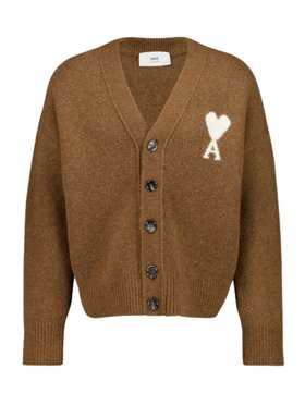 Ami Paris Hazelnut Ami De Coeur Cardigan