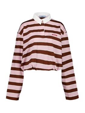 Prada Alabaster and Tobacco Striped Cotton Top