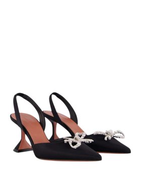 Amina Muaddi Rosie Black Satin 70 Slingback Heels