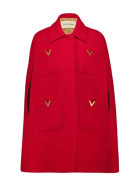 Valentino Garavani Red Drill Double Cape with V Gold