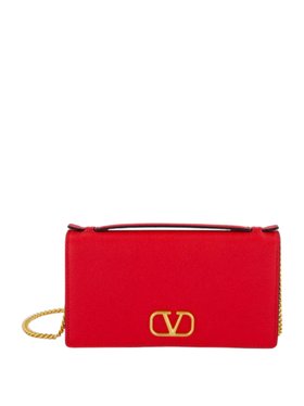 Valentino Garavani Red Calfskin Clutch with Chain Strap