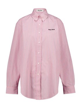 Miu Miu Pink Cotton Shirt with Logo Embroidery