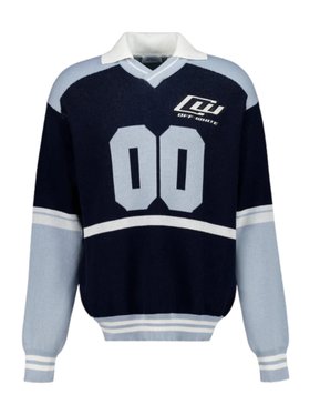 Off-White Navy and Light Blue Sporty Knit Polo