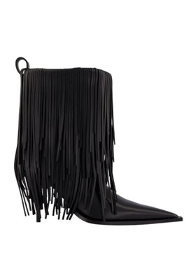 Balenciaga Black Avenue Fringe Leather Booties