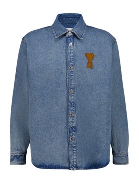 Ami Paris Blue Cotton Knitted Ami De Coeur Overshirt