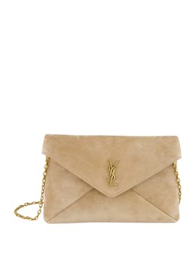Saint Laurent Clear Beige Cassandre Suede Chain Pouch