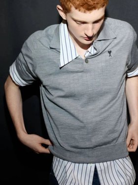 Ami Paris Grey Wool Short Sleeves Ami De Coeur Polo