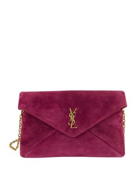 Saint Laurent Cassandre Small Suede Chain Pouch in Deep Fuchsia