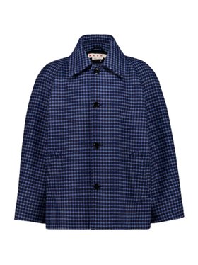 Marni Blue Checked Virgin Wool Buttoned Jacket