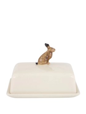 Quail Ceramics Hand-Painted Hare Butter Dish