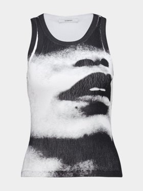 Givenchy Indigo Ribbed Cotton Tank Top with Artistic Contrast Print