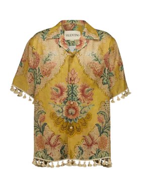 Valentino Garavani Yellow Linen Bowling Shirt with Après L’Hiver Print