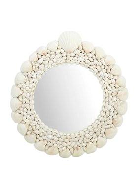 Les Ottomans White Round Handmade Shell Mirror