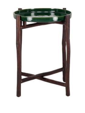 Tinja Dark Green Mida High Brown Wood Table