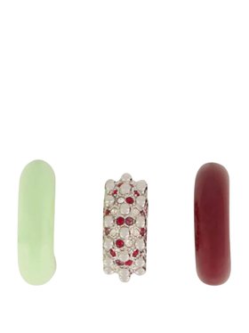 Rabanne Set of Three Punk-Inspired Earcuffs in Green and Burgundy