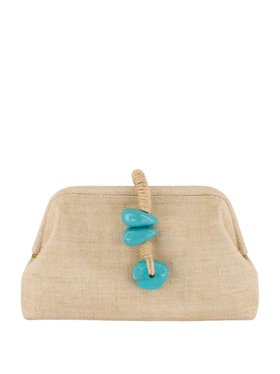 Serena Uziyel Natural Petra Jute Clutch with Aqua Detail
