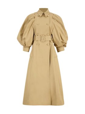 Gabriela Hearst Camel Aeon Puff Sleeve Double-Breasted Trench Coat