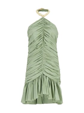 Balmain Olive Green Crepe Mini Dress