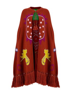 Paula Saphire Orange Hand-Embroidered Knitted Cape