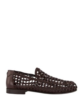 Fendi Brown Braided Leather FF Loafers