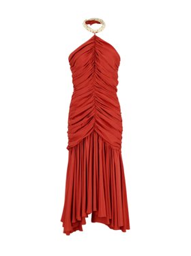 Balmain Red Shell Strap Midi Dress