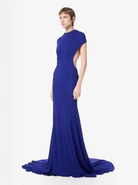 Tom Ford Clematis Blue Impossible Backless Cap Sleeve Evening Dress