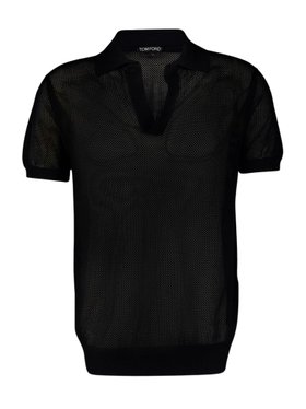 Tom Ford Black Cotton Silk Mesh Polo
