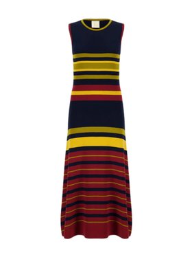 Paula Rian Multi Stripes Knitted Striped Dress with Back Opening