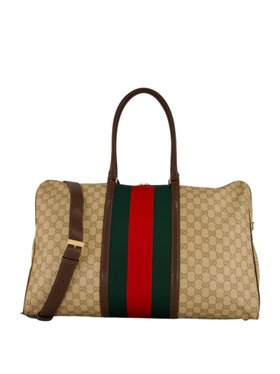 Gucci Sand and Brown Medium GG Duffle Bag with Web
